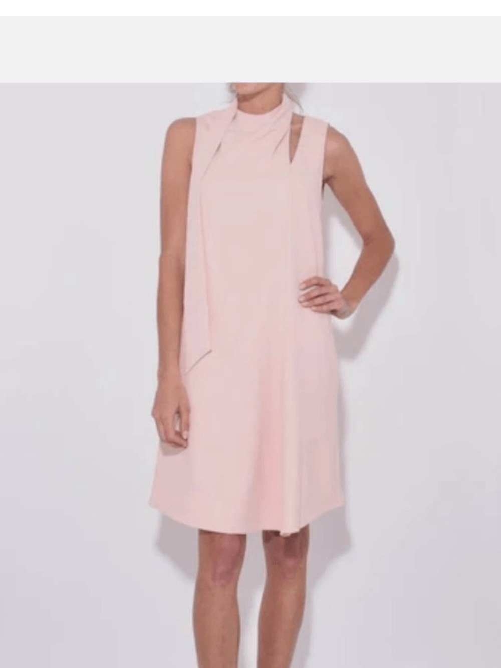 Tibi Chalky Drape Pleat Neck Shift Dress 4 Blush Pink - Picture 9 of 9